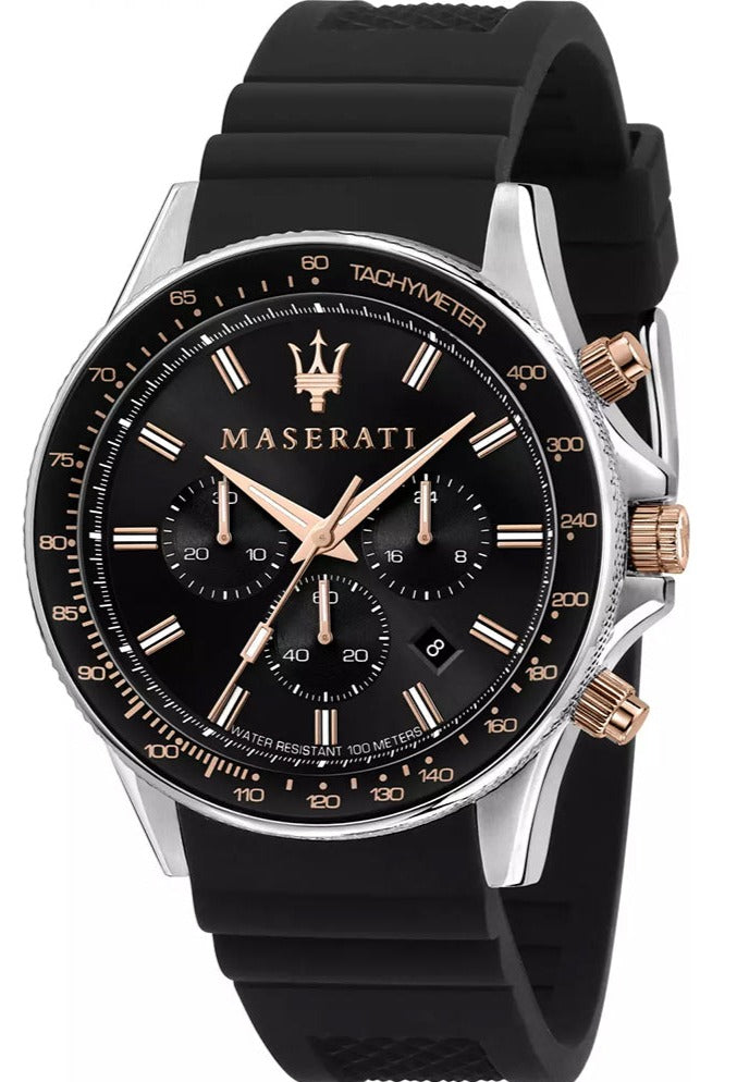 Maserati SFIDA 44mm Black Silicon Chronograph Watch For Men - R8871640002