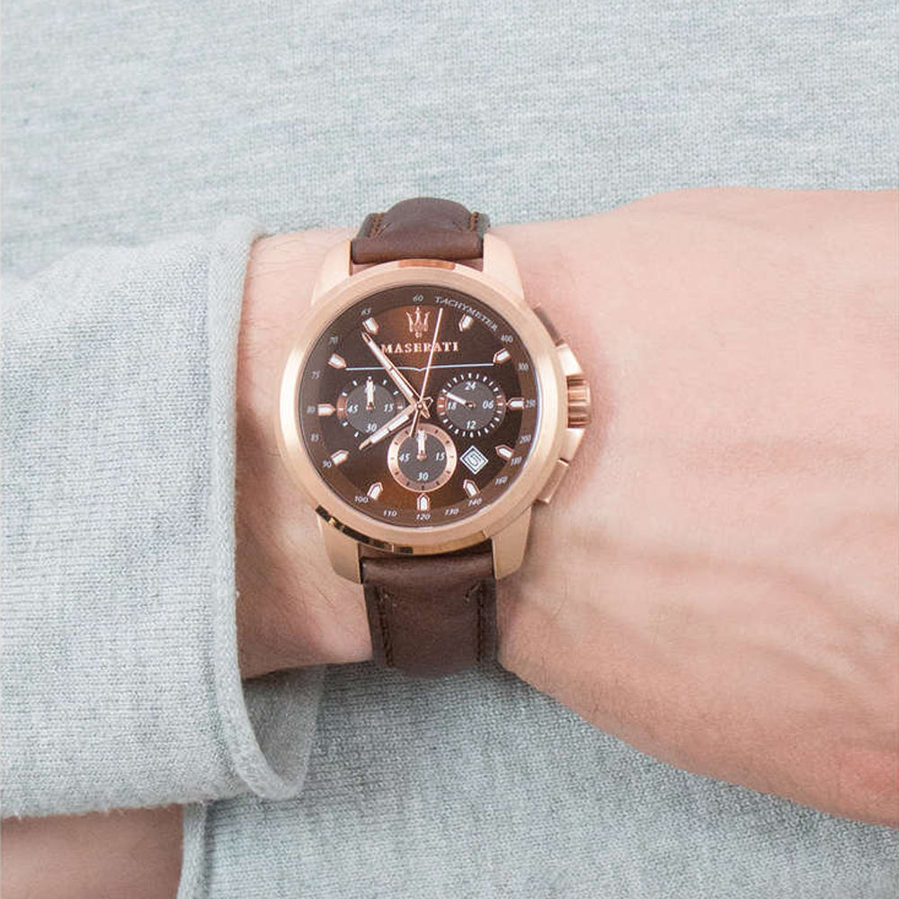  Shop Authentic Maserati Successo Brown Dial Brown Leather Strap Watch For Men - R8871621004 - Luxxuri