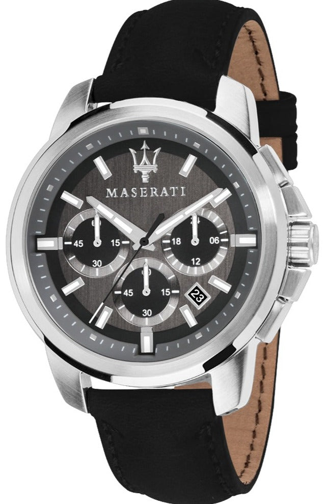  Shop Authentic Maserati Successo 44mm Grey Dial Black Leather Strap Watch For Men - R8871621006 - Luxxuri