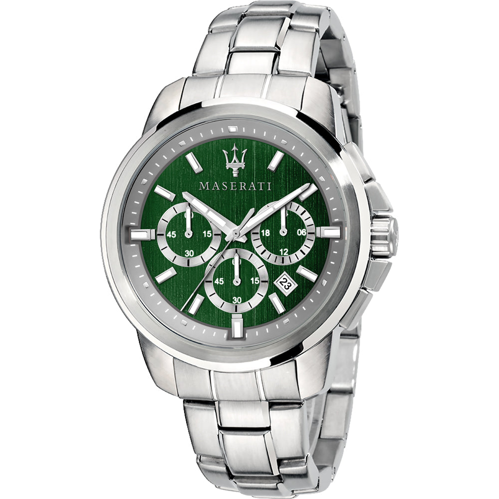  Shop Authentic Maserati Successo Chronograph Green Dial Silver Steel Strap Watch For Men - R8873621017 - Luxxuri