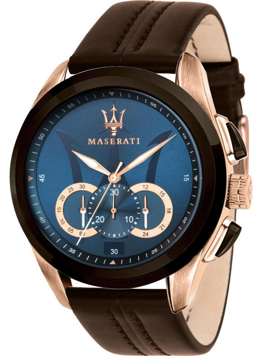  Shop Authentic Maserati Traguardo Chronograph Blue Dial Brown Leather Strap Watch For Men - R8871612024 - Luxxuri