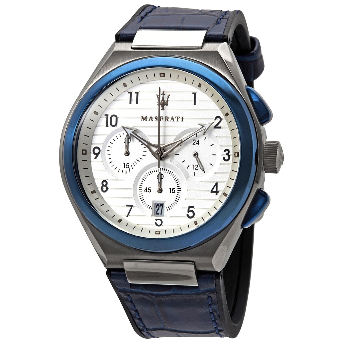  Shop Authentic Maserati Triconic Chronograph White Dial Blue Leather Strap Watch For Men - R8871639001 - Luxxuri
