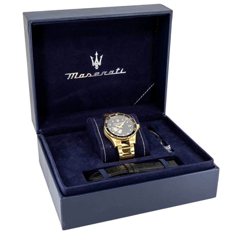  Shop Authentic Maserati SFIDA Black Dial Yellow Gold Toned Stainless Steel Watch For Men - R8823140003 - Luxxuri
