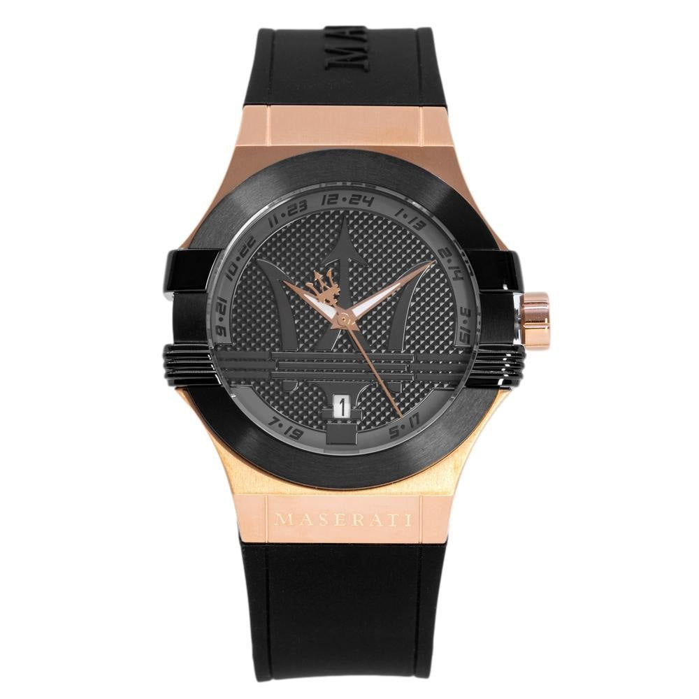  Shop Authentic Maserati Potenza Black & Rose Gold Dial Black Rubber Strap Watch For Men - R8851108002 - Luxxuri