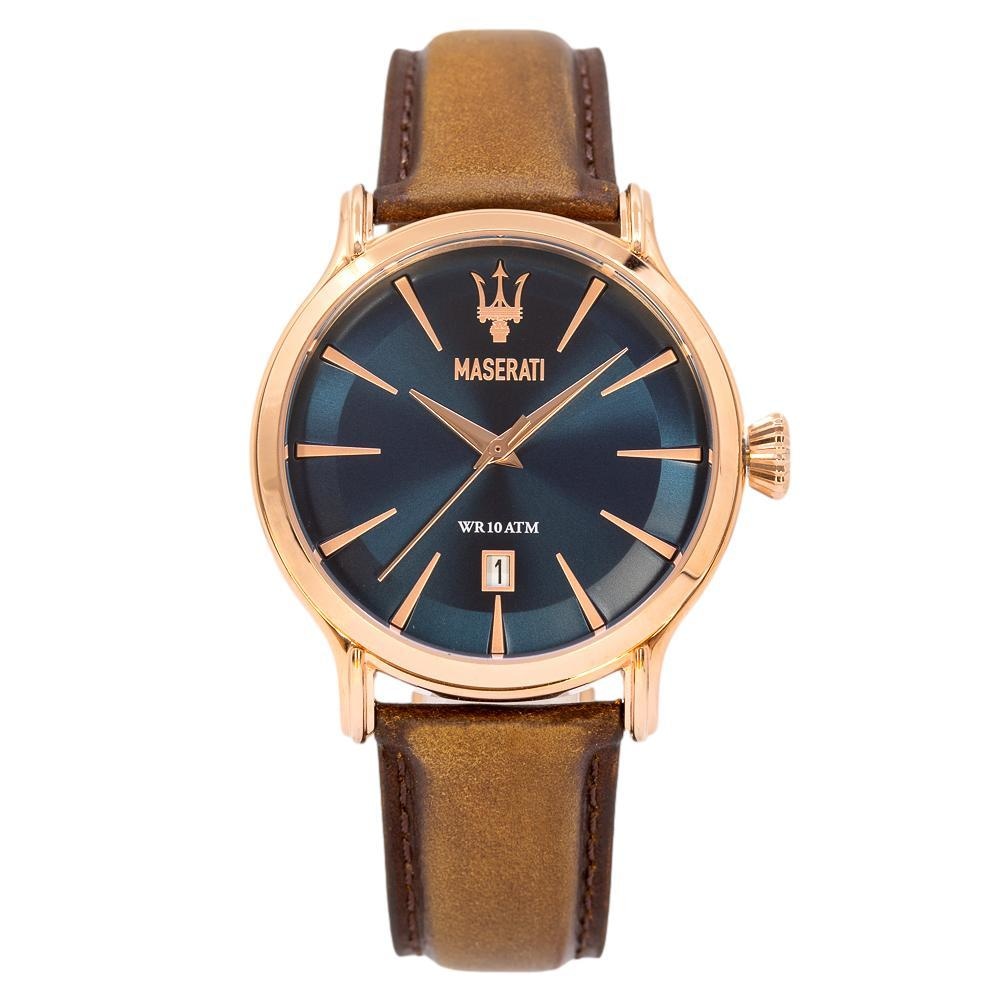 Maserati Epoca Blue Dial Brown Leather Strap Watch For Men - R8851118001