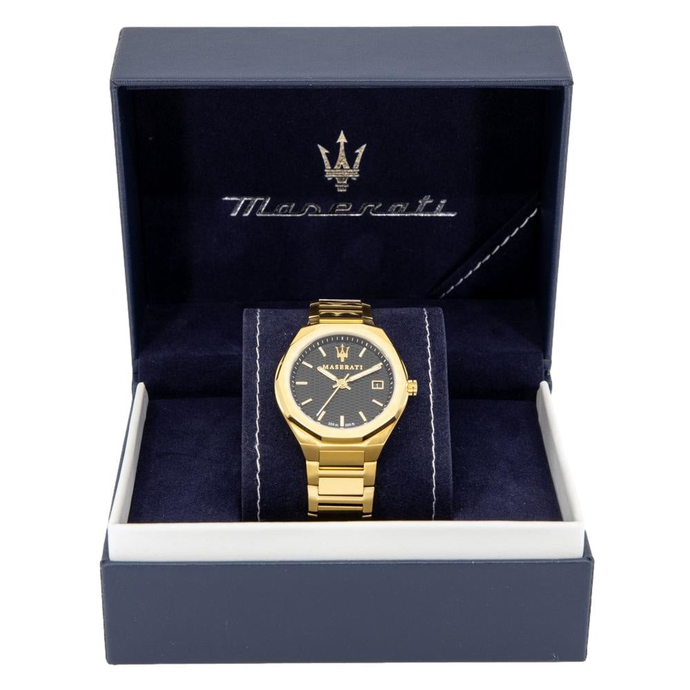 Maserati Stile Black Dial Gold Steel Strap Watch For Men - R8853142004