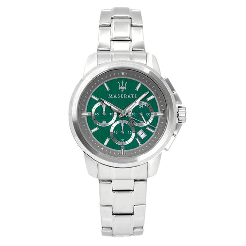  Shop Authentic Maserati Successo Chronograph Green Dial Silver Steel Strap Watch For Men - R8873621017 - Luxxuri