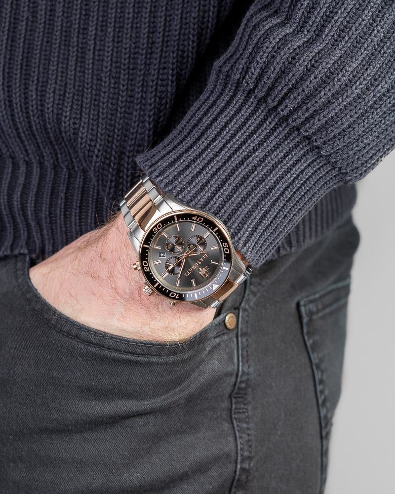  Shop Authentic Maserati SFIDA Chronograph Black Dial Two Tone Steel Strap Watch For Men - R8873640002 - Luxxuri