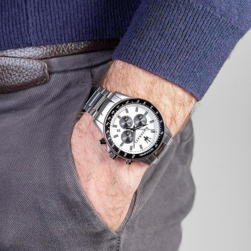  Shop Authentic Maserati SFIDA Chronograph White Dial Silver Steel Strap Watch For Men - R8873640003 - Luxxuri