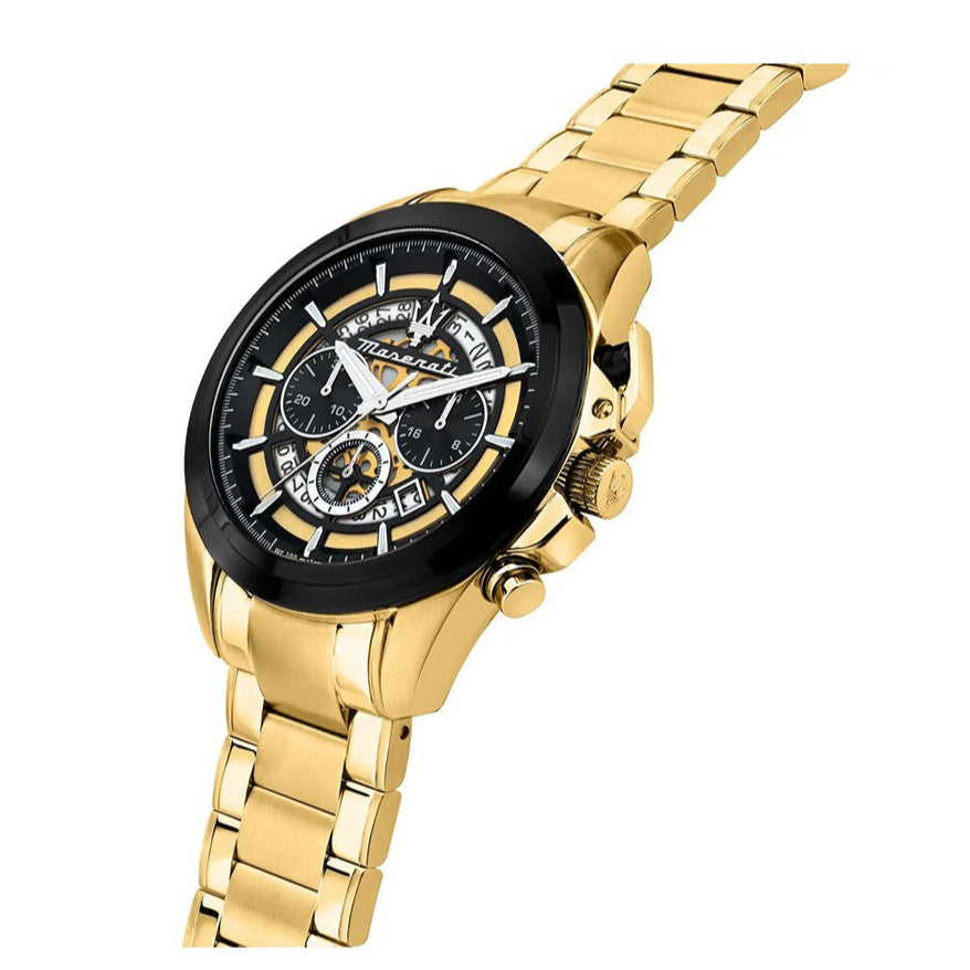  Shop Authentic Maserati Traguardo Skeleton Black Dial Gold Steel Strap Watch For Men - R8873612058 - Luxxuri