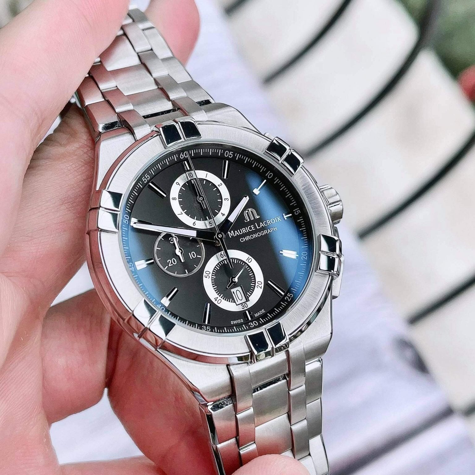  Shop Authentic Maurice Lacroix Aikon Chronograph Black Dial Silver Steel Strap Watch for Men - AI1018-SS002-330-1 - Luxxuri