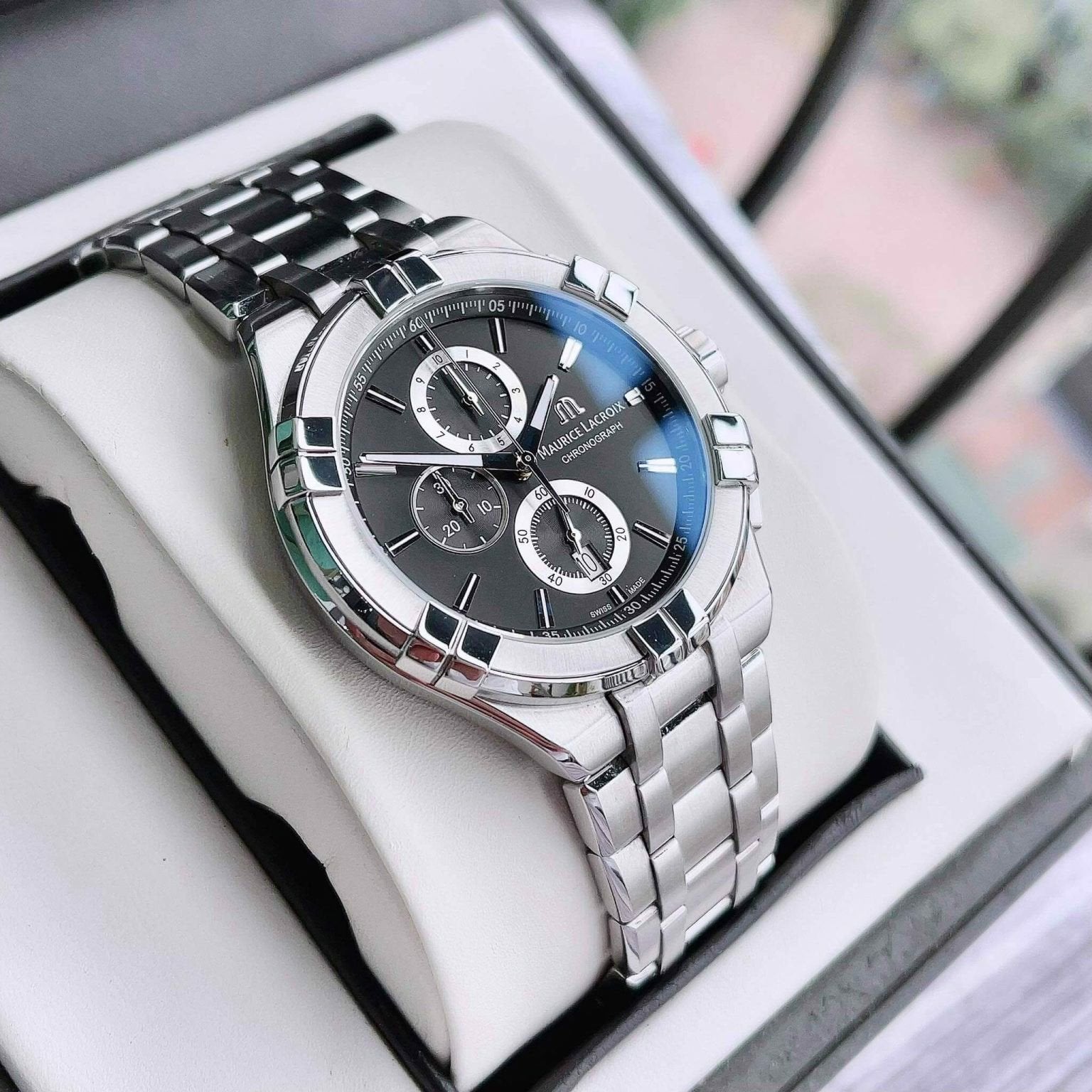  Shop Authentic Maurice Lacroix Aikon Chronograph Black Dial Silver Steel Strap Watch for Men - AI1018-SS002-330-1 - Luxxuri