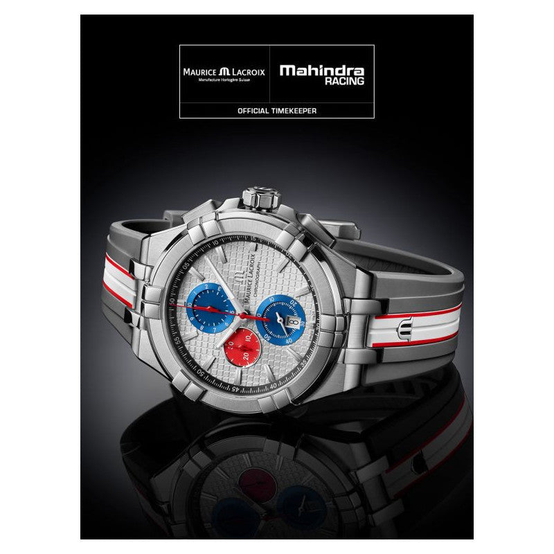  Shop Authentic Maurice Lacroix Aikon Chronograph Special Edition Mahindra Racing Silver Dial Grey Rubber Strap Watch for Men - AI1018-TT031-130-2 - Luxxuri