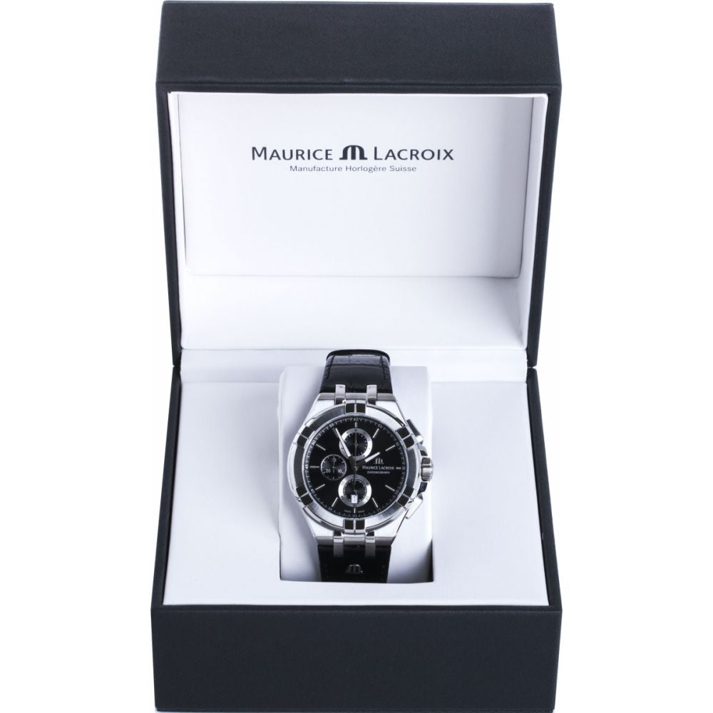 Maurice Lacroix Aikon Chronograph Black Dial Black Leather Strap Watch for Men - AI1018-SS001-330-1