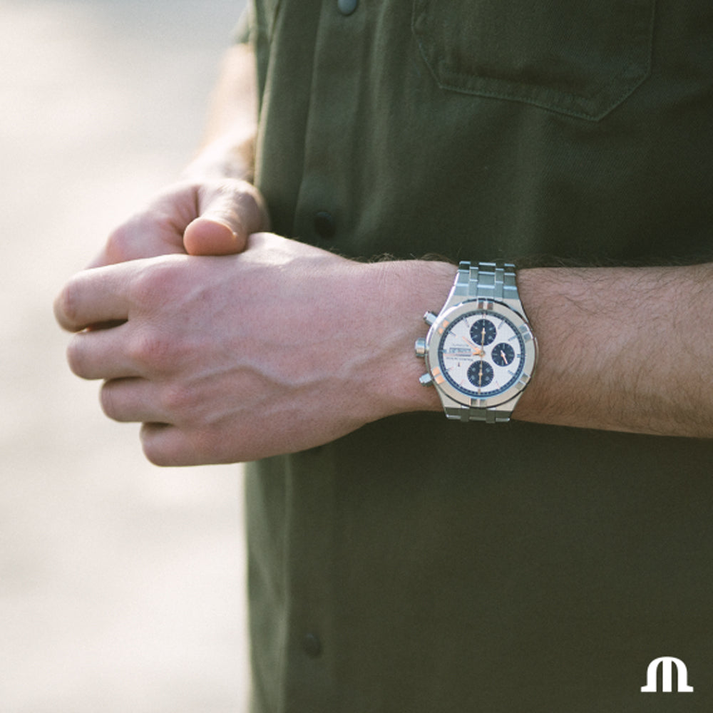  Shop Authentic Maurice Lacroix Aikon Chronograph Silver Dial Silver Steel Strap Watch for Men - AI1018-SS002-131-1 - Luxxuri