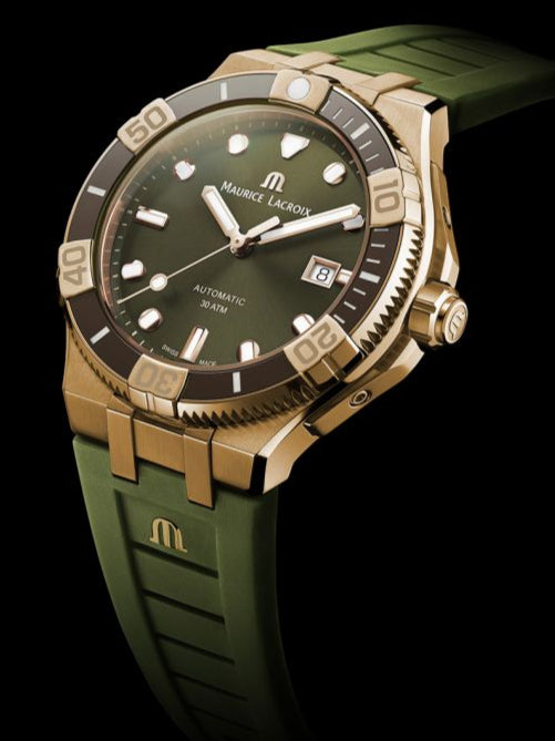  Shop Authentic Maurice Lacroix Aikon Venturer Bronze Dial Green Rubber Strap Watch For Men - AI6058-BRZ01-630-1 - Luxxuri