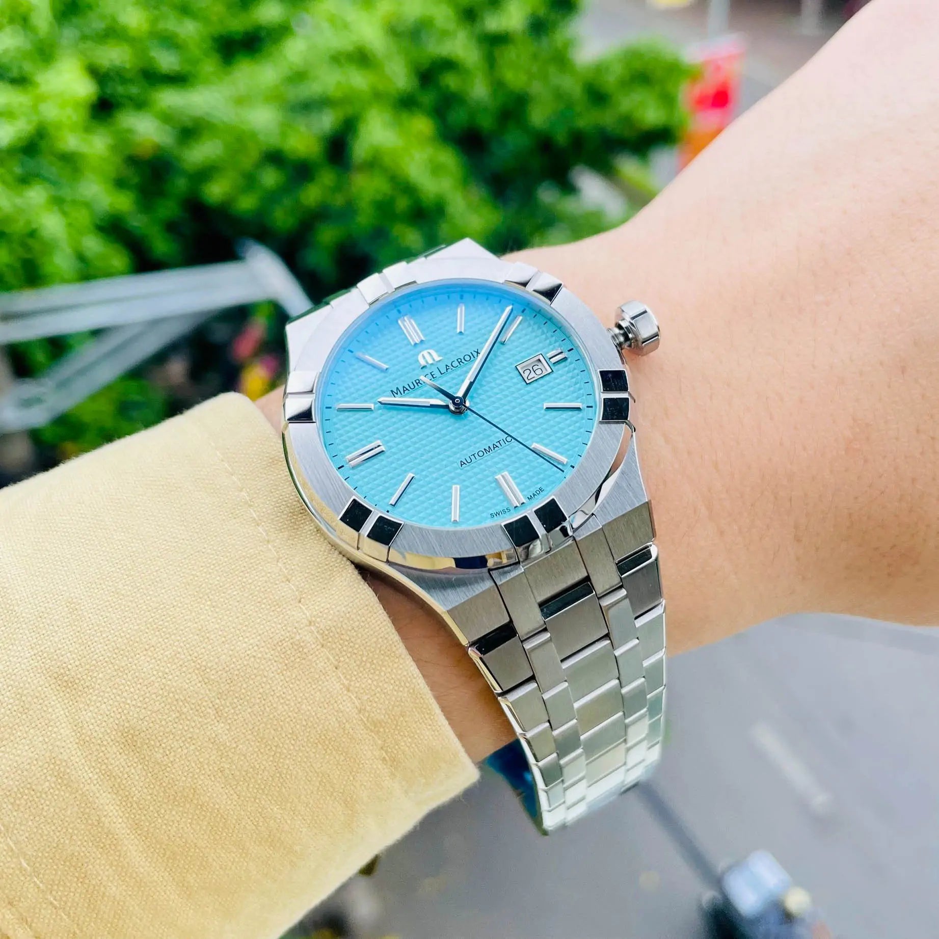  Shop Authentic Maurice Lacroix Aikon Automatic Limited Summer Edition Blue Dial Silver Steel Strap Watch For Men - AI6008-SS00F-431-1 - Luxxuri