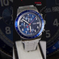 Fossil Sport Tourer Chronograph Blue Dial Silver Steel Strap Watch for Men - FS6047