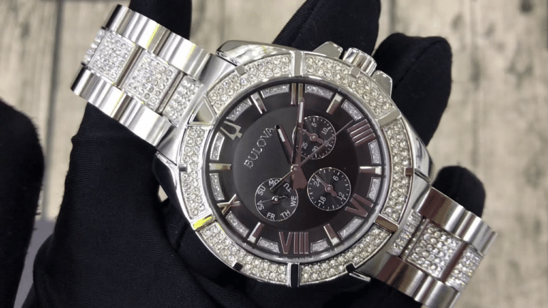  Shop Authentic Bulova Crystal Collection Chronograph Black Dial Two Tone Steel Strap Watch for Men - 96C126 - Luxxuri