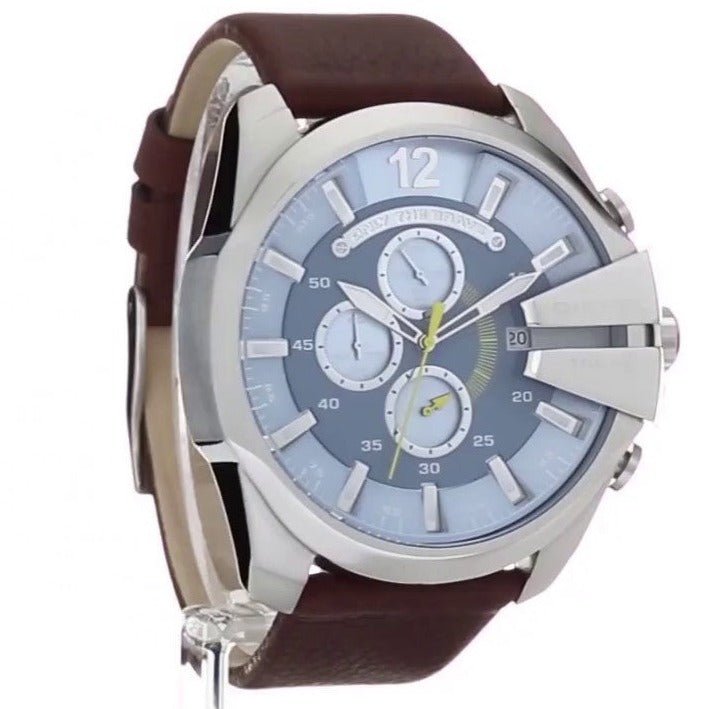  Shop Authentic Diesel Mega Chief Light Blue Dial Brown Leather Strap Watch For Men - DZ4281 - Luxxuri