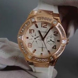  Shop Authentic Guess Diamonds White Dial White Rubber Strap Watch For Women - W0426L1 - Luxxuri