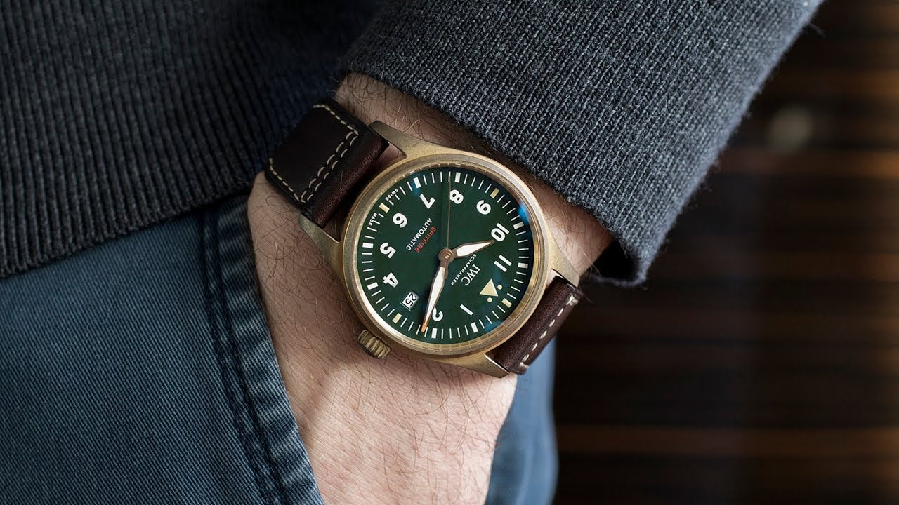  Shop Authentic IWC Pilot's Watch Automatic Spitfire Green Dial Brown Leather Strap Watch for Men - IW326802 - Luxxuri