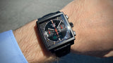  Shop Authentic Tag Heuer Monaco Automatic Chronograph Black Dial Black Leather Strap Watch for Men - CBL2180.FC6497 - Luxxuri