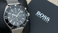 Hugo Boss Ocean Edition Black Dial Silver Mesh Bracelet Watch for Men - 1513701