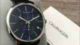  Shop Authentic Calvin Klein Chronograph Blue Dial Black Leather Strap Watch for Men - K8Q371CN - Luxxuri