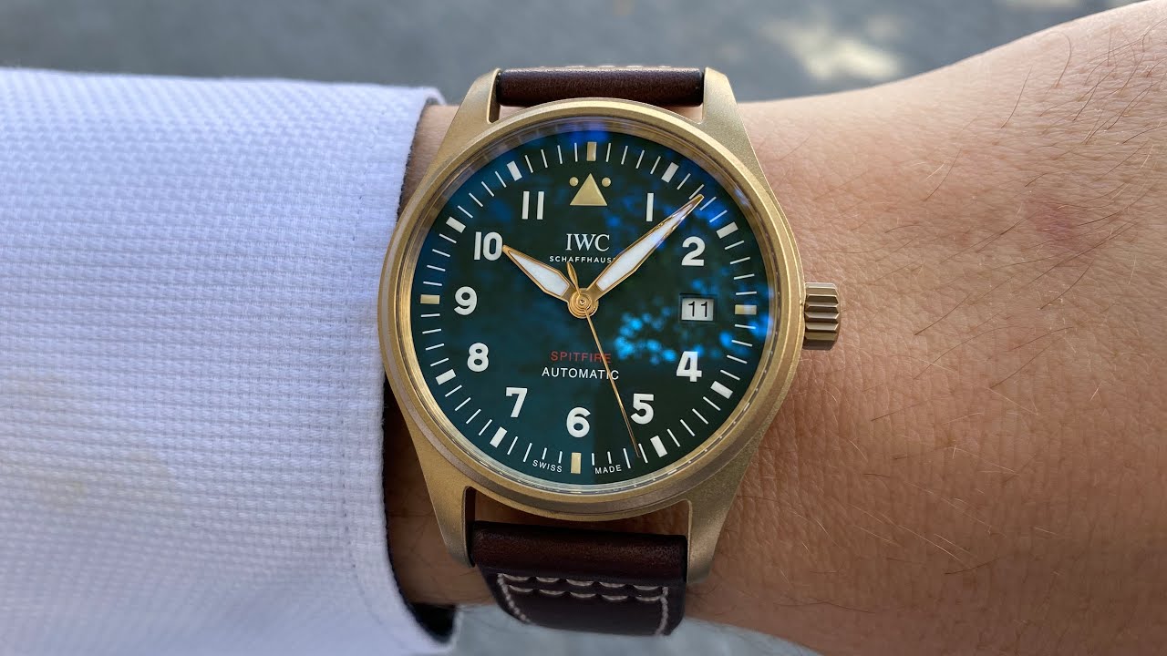  Shop Authentic IWC Pilot's Watch Automatic Spitfire Green Dial Brown Leather Strap Watch for Men - IW326802 - Luxxuri