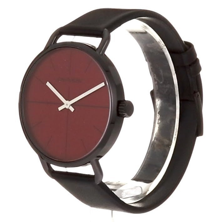  Shop Authentic Calvin Klein Even Maroon Dial Black Leather Strap Watch for Men - K7B214CP - Luxxuri