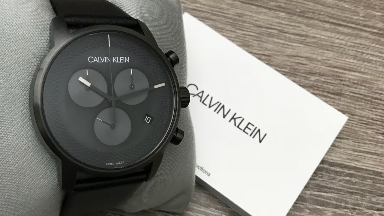  Shop Authentic Calvin Klein City Chronograph Grey Dial Black Leather Strap Watch for Men - K2G177C3 - Luxxuri