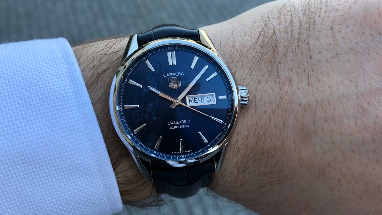 Tag Heuer Carrera Calibre 5 Automatic Blue Dial Blue Leather Strap Watch for Men - WAR201E.FC6292