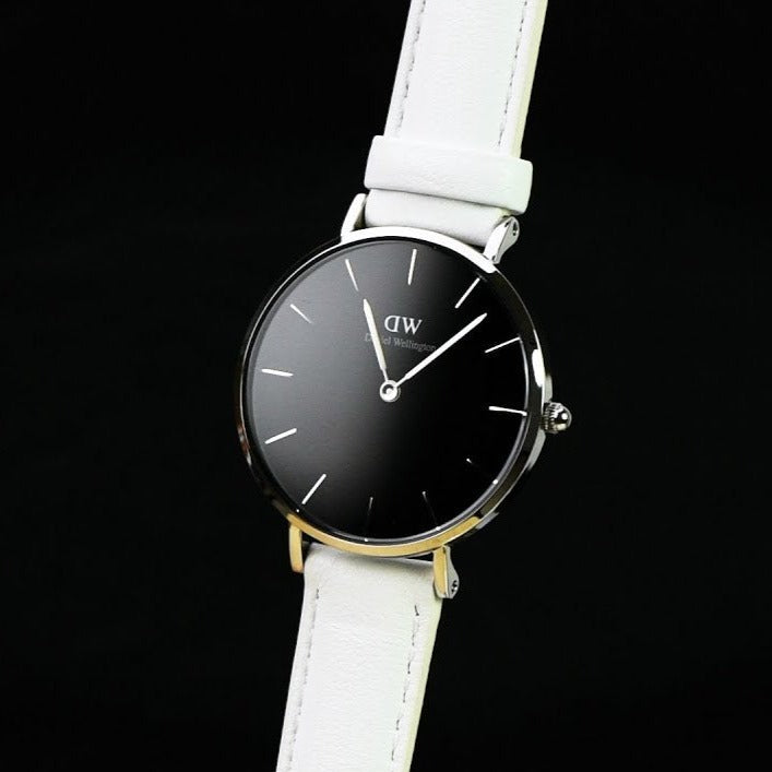  Shop Authentic Daniel Wellington Classic Petite Bondi Black Dial White Leather Strap Watch For Women - DW00100284 - Luxxuri