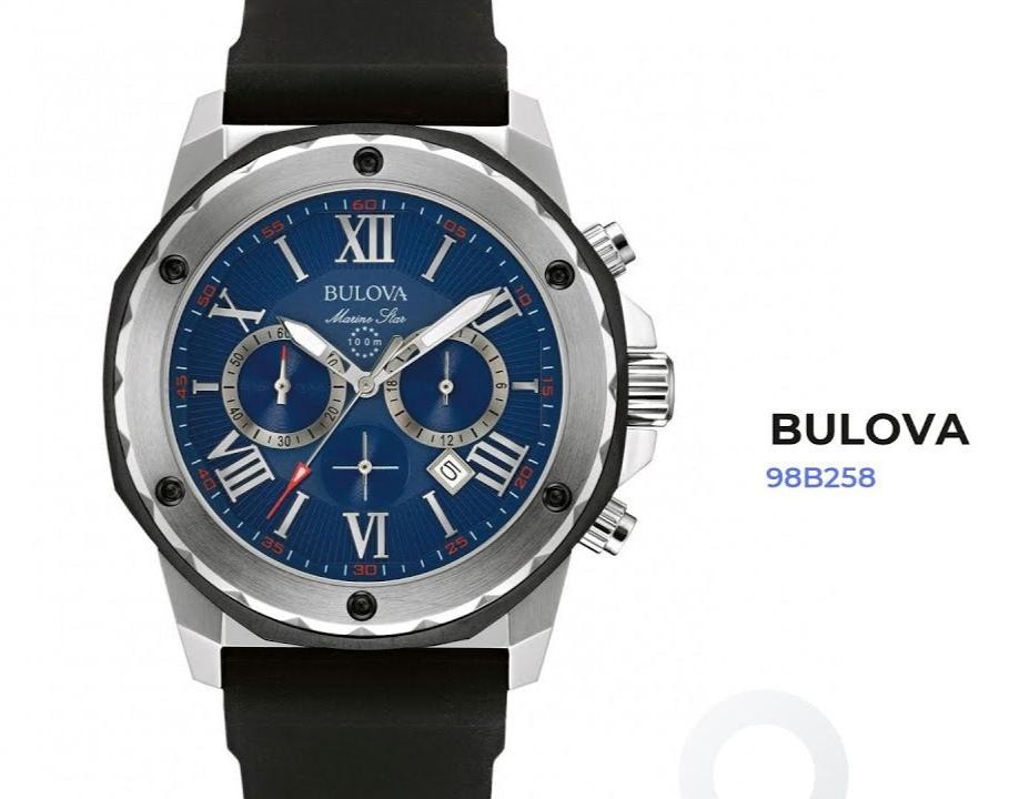  Shop Authentic Bulova Marine Star Blue Dial Black Silicone Strap Watch for Men - 98B258 - Luxxuri