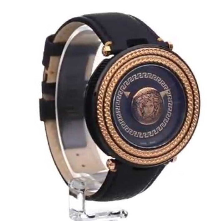  Shop Authentic Versace V Metal Icon Black Dial Black Leather Strap Watch For Men - VQL020015 - Luxxuri