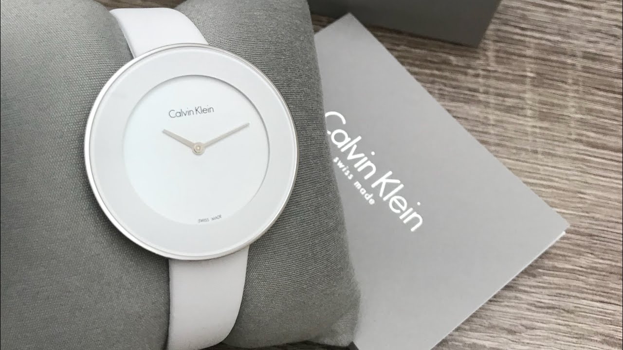  Shop Authentic Calvin Klein Chic White Dial White Leather Strap Watch for Women - K7N23TK2 - Luxxuri