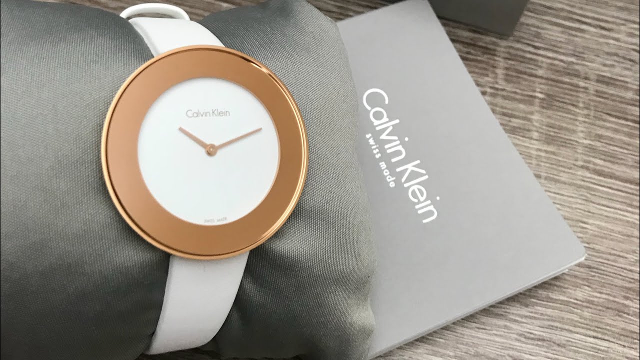  Shop Authentic Calvin Klein Chic White Dial White Leather Strap Watch for Women - K7N236K2 - Luxxuri