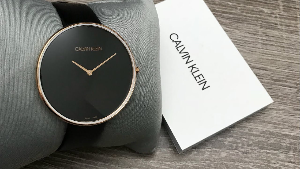  Shop Authentic Calvin Klein Full Moon Black Dial Black Leather Strap Watch for Women - K8Y236C1 - Luxxuri