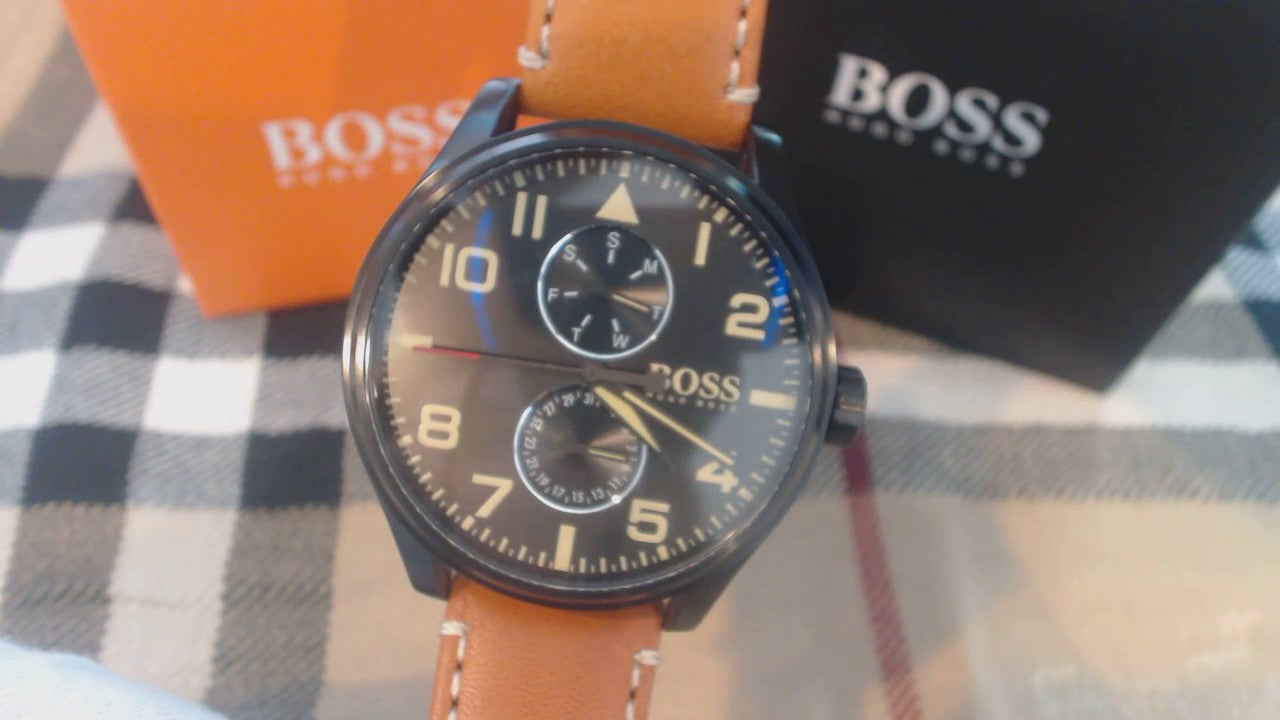  Shop Authentic Hugo Boss Aeroliner Maxx Chronograph Black Dial Brown Leather Strap Watch For Men - 1513082 - Luxxuri