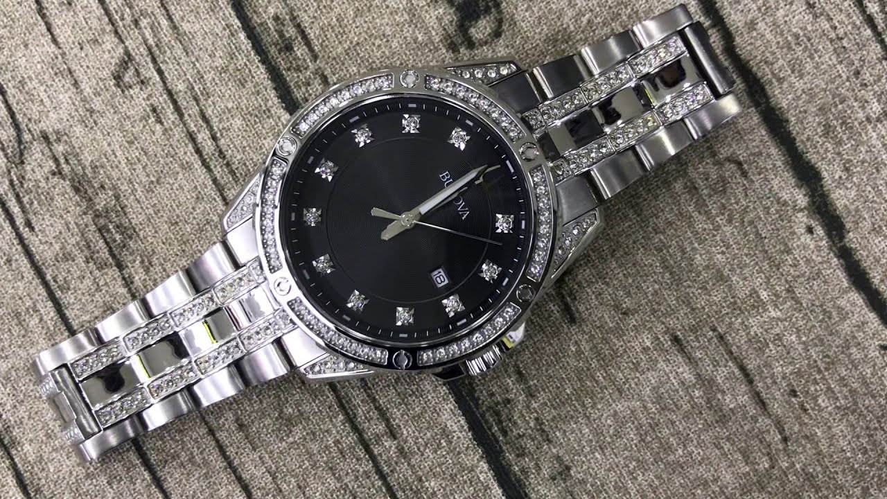  Shop Authentic Bulova Crystal Collection Black Dial Silver Steel Strap Watch for Men - 96K104 - Luxxuri