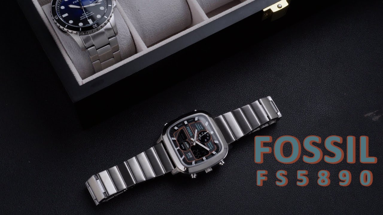 Fossil Retro Analog-Digital Black Dial Silver Steel Strap Watch for Men - FS5890