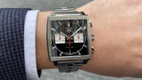  Shop Authentic Tag Heuer Monaco Automatic Chronograph Black Dial Silver Steel Strap Watch for Men - CBL2113.BA0644 - Luxxuri
