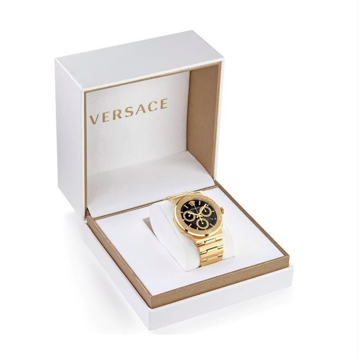  Shop Authentic Versace Greca Chronograph Black Dial Gold Steel Strap Watch For Men - VEZ900421 - Luxxuri
