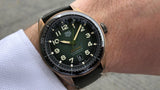  Shop Authentic Tag Heuer Autavia Calibre 5 Automatic Olive Green Dial Green Leather Strap Watch for Men - WBE5190.FC8268 - Luxxuri