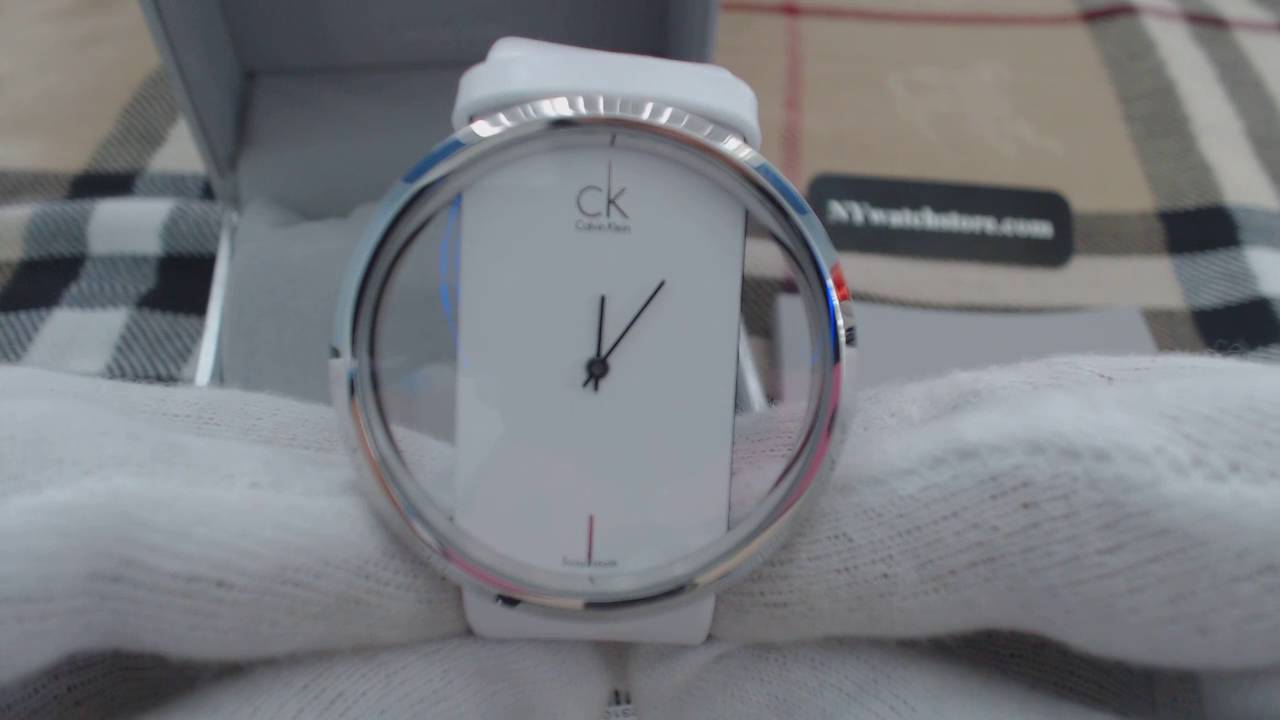  Shop Authentic Calvin Klein Glam Transparent Dial White Leather Strap Watch for Women - K9423101 - Luxxuri
