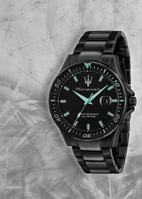 Maserati SFIDA Aqua Edition Analog Black Dial Black Steel Strap Watch For Men - R8853144001