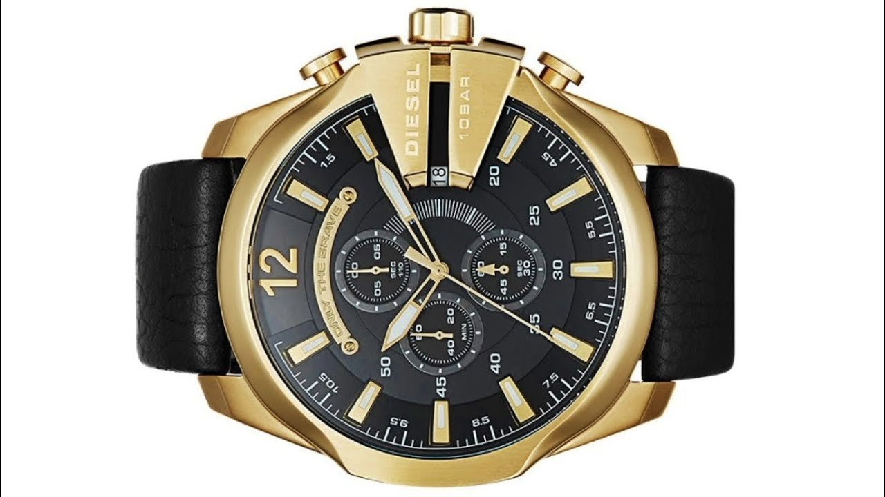  Shop Authentic Diesel Mega Chief Gold & Black Dial Black Leather Strap Watch For Men - DZ4344 - Luxxuri