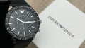  Shop Authentic Emporio Armani Mario Chronograph Black Dial Black Leather Strap Watch For Men - AR11243 - Luxxuri