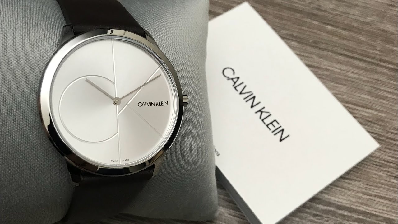  Shop Authentic Calvin Klein Minimal Silver Dial Black Leather Strap Watch for Men - K3M221CY - Luxxuri